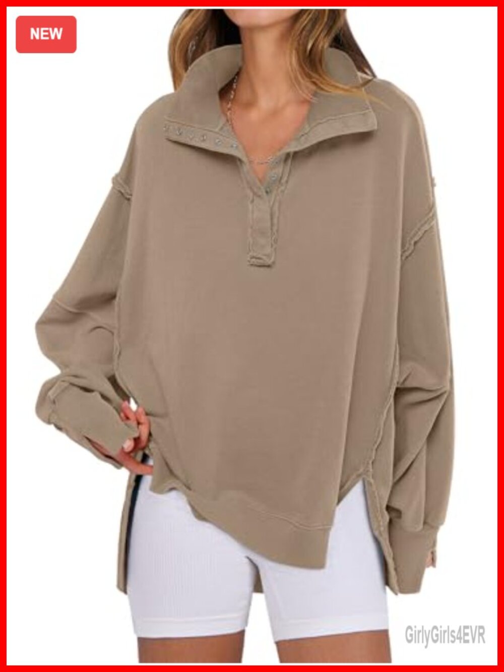 Oversized Henley Sweatshirt Women Casual Fall Pullover Top